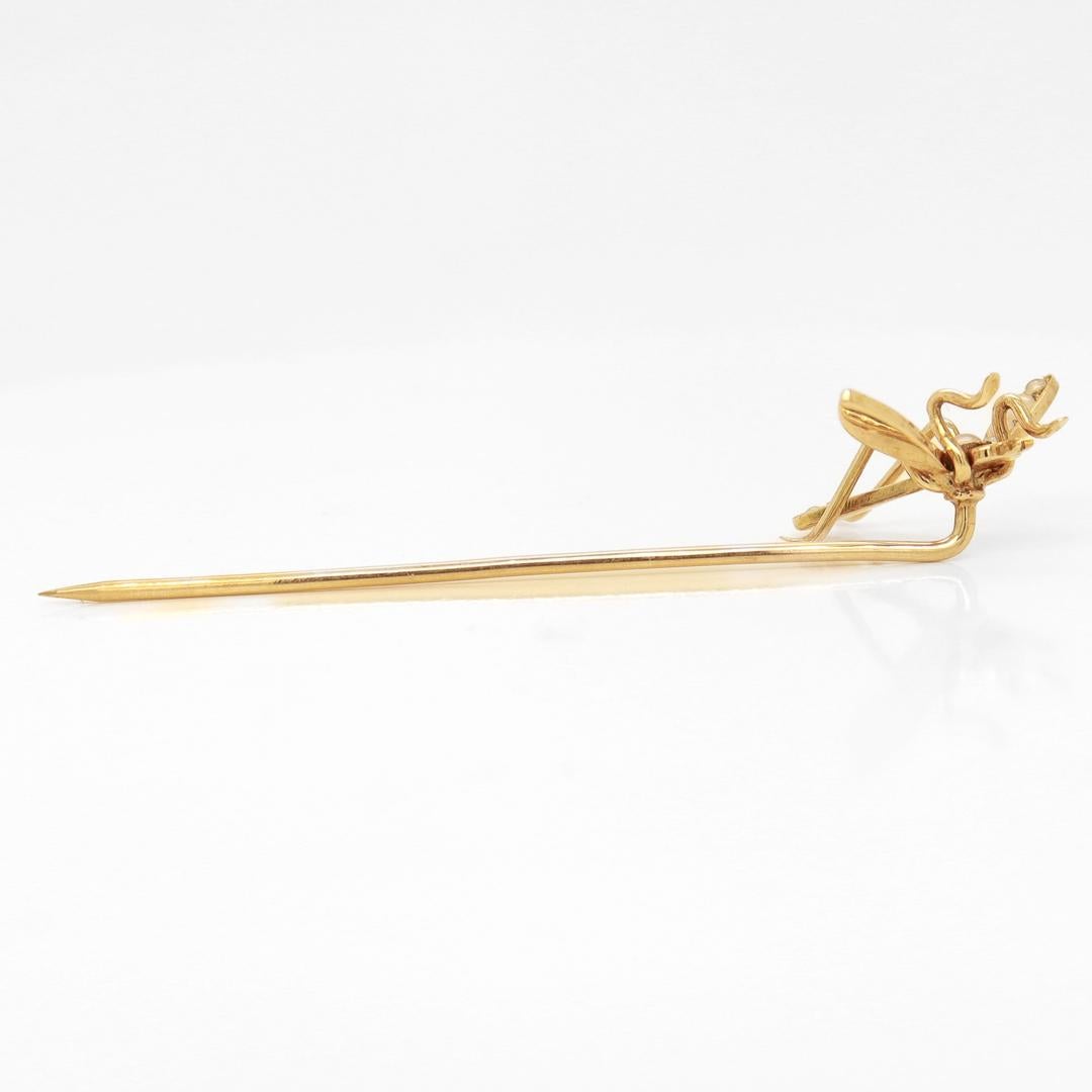 Antique 10k Gold & Seed Pearl Stickpin Dragonfly or Water Bug Stickpin For Sale 3