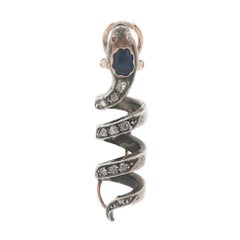 Antique 10k Gold & Silver Diamond Sapphire Flip Top Snake Slide Wrap Pendant