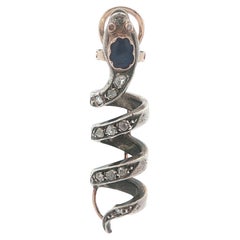 Antique 10k Gold & Silver Diamond Sapphire Flip Top Snake Slide Wrap Pendant