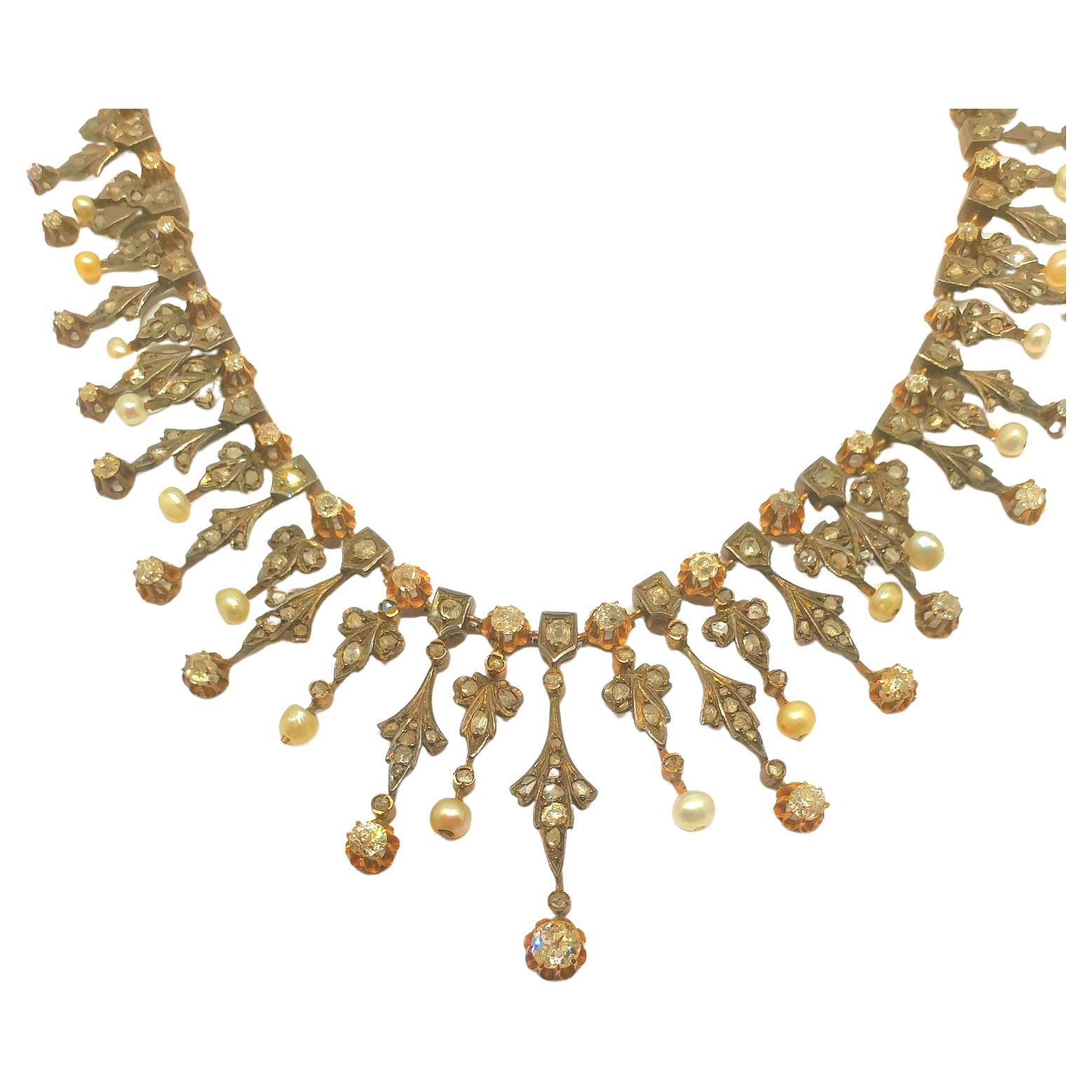 Antique 1880s Victorian Old Mine Cut Diamond Gold Necklace at 1stDibs ...
