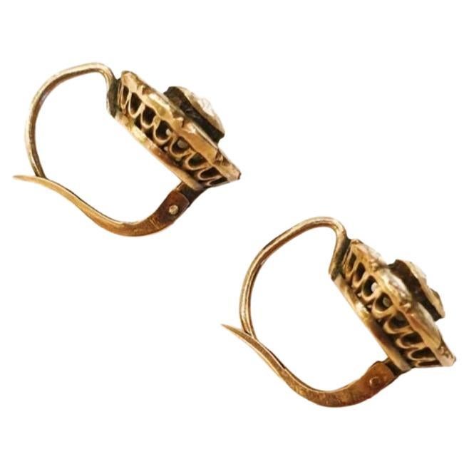 Boucles d'oreilles anciennes 1880s Victorian Rose Cut Diamond Gold Earrings en vente 5