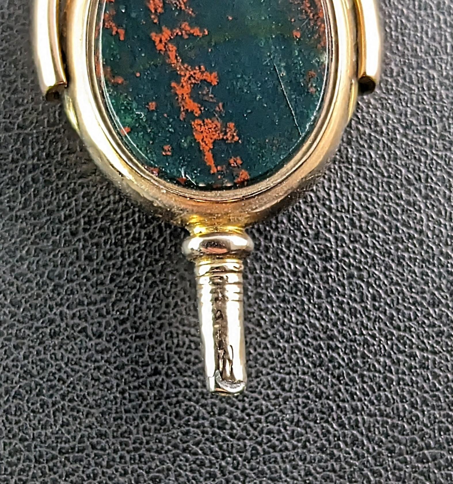 Antique 10k gold watch key swivel fob pendant, Bloodstone and Carnelian  For Sale 2