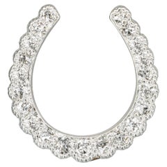 Antique 10k Rose Gold and Platinum Horseshoe Old Mine Cut Diamond Pin