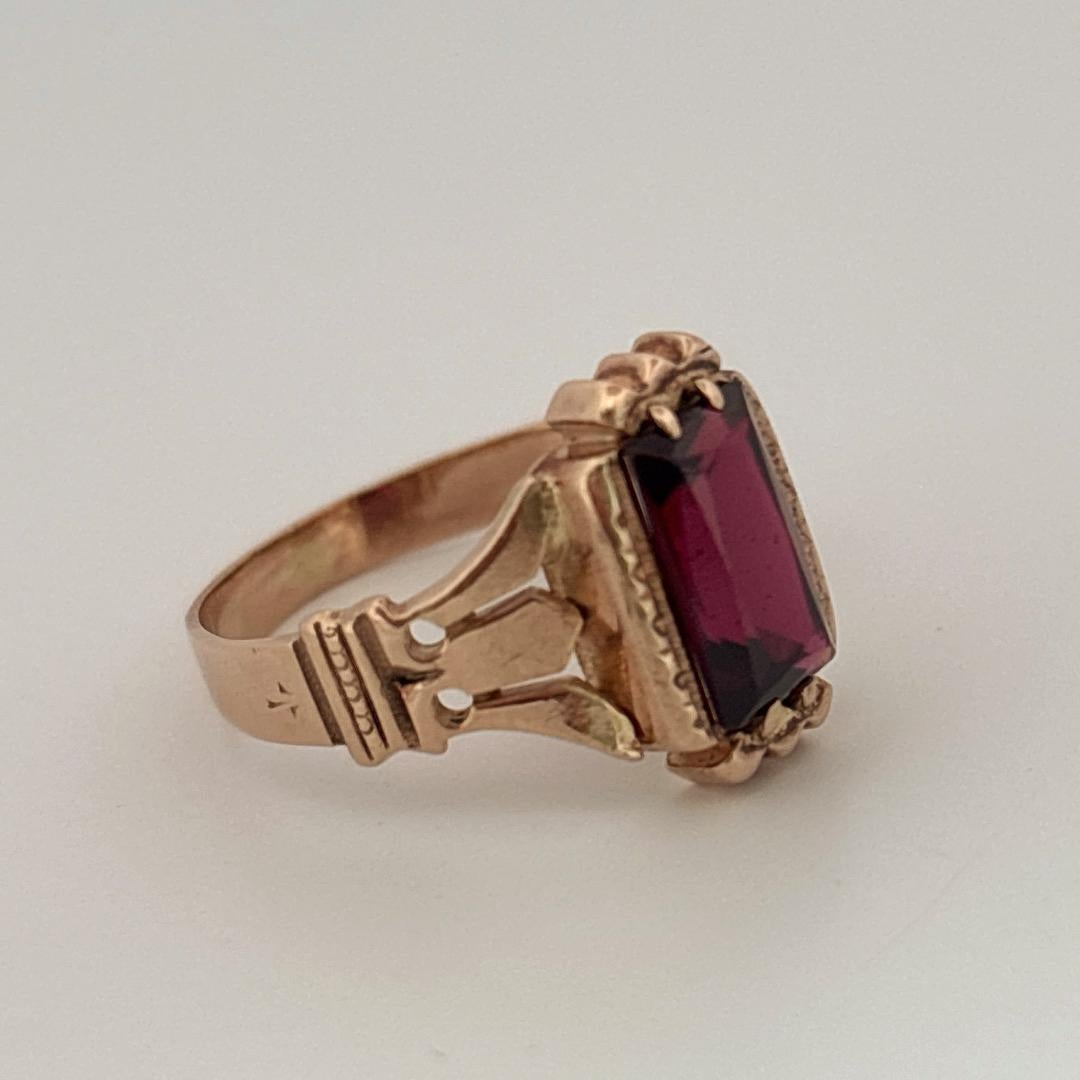 Antiker 10K Rose Gold Zarter roter Granat Ring Damen im Angebot
