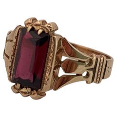 Antiker 10K Rose Gold Zarter roter Granat Ring