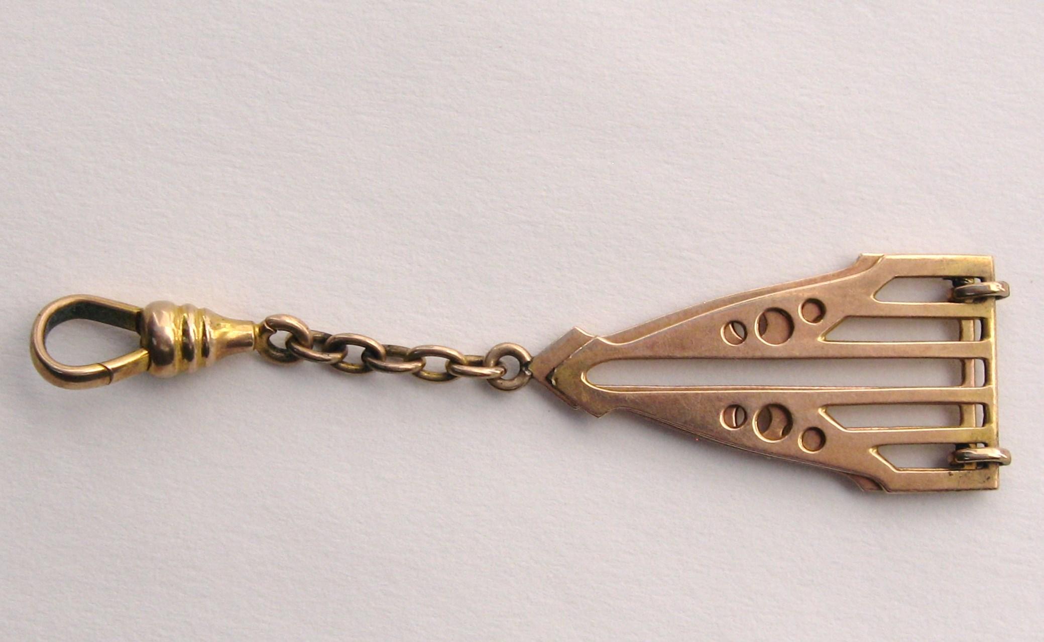 Pendentif chaîne de montre pliante antique à bouton en or rose 10 carats Unisexe en vente