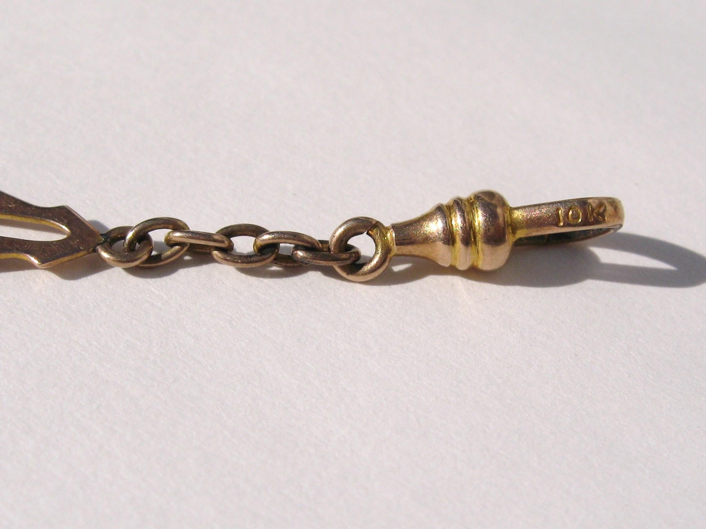 Pendentif chaîne de montre pliante antique à bouton en or rose 10 carats en vente 2