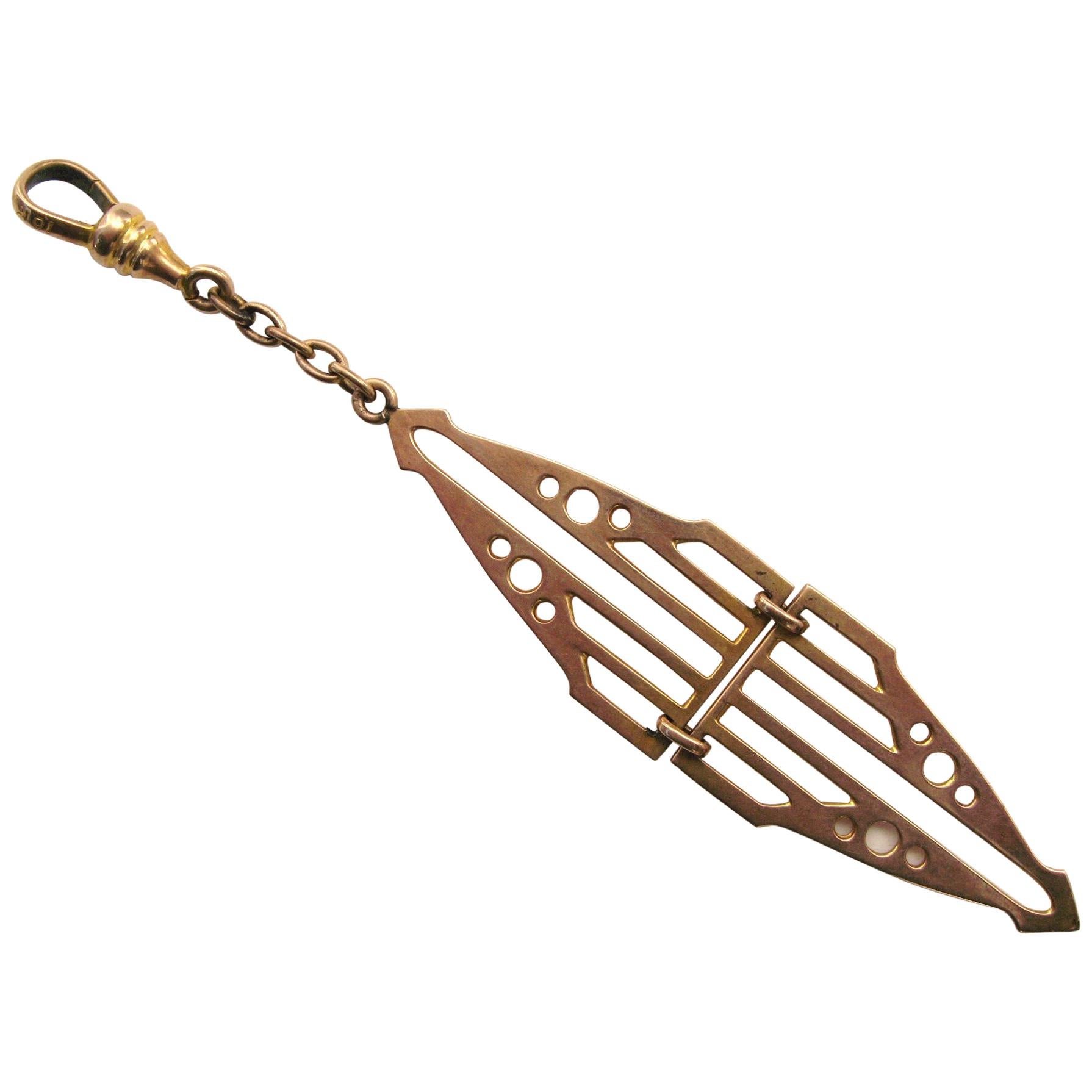 Antique 10 Karat Rose Gold Folding Watch Chain Fob Pendant