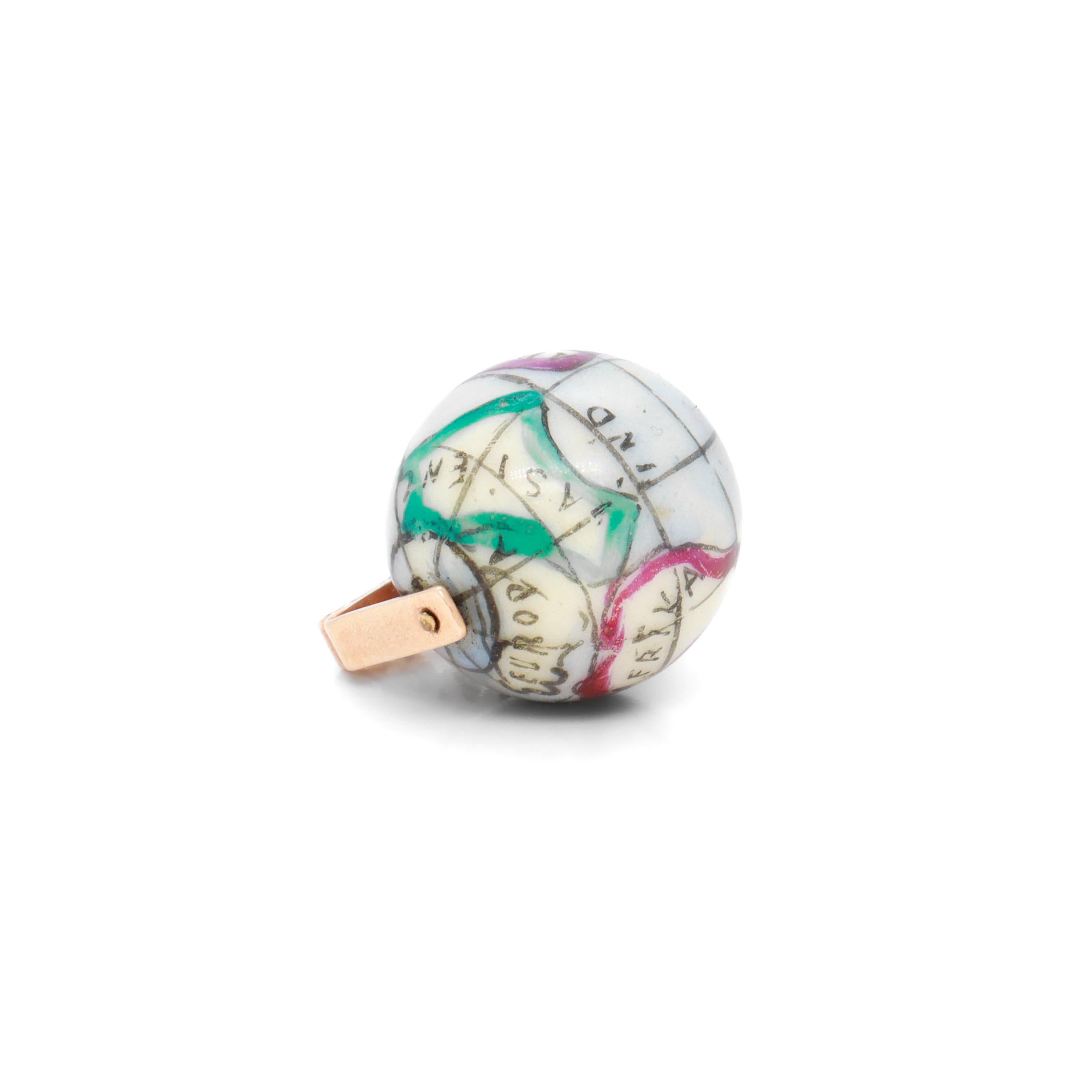 Antique 10K Rose Gold & Porcelain Globe / World Map Spinner Charm or Pendant For Sale 11