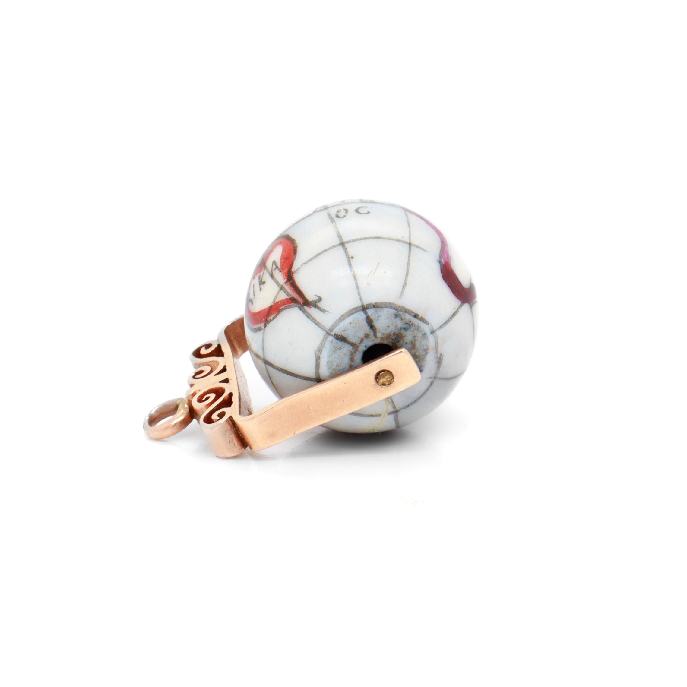 Antique 10K Rose Gold & Porcelain Globe / World Map Spinner Charm or Pendant For Sale 12