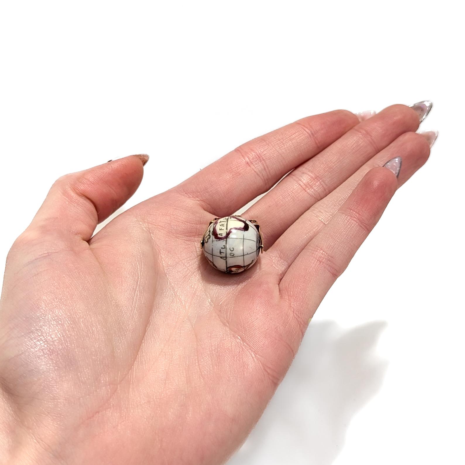 Antique 10K Rose Gold & Porcelain Globe / World Map Spinner Charm or Pendant For Sale 1
