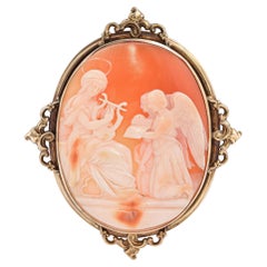 Antique 10k Saint Playing Music Cameo Brooch