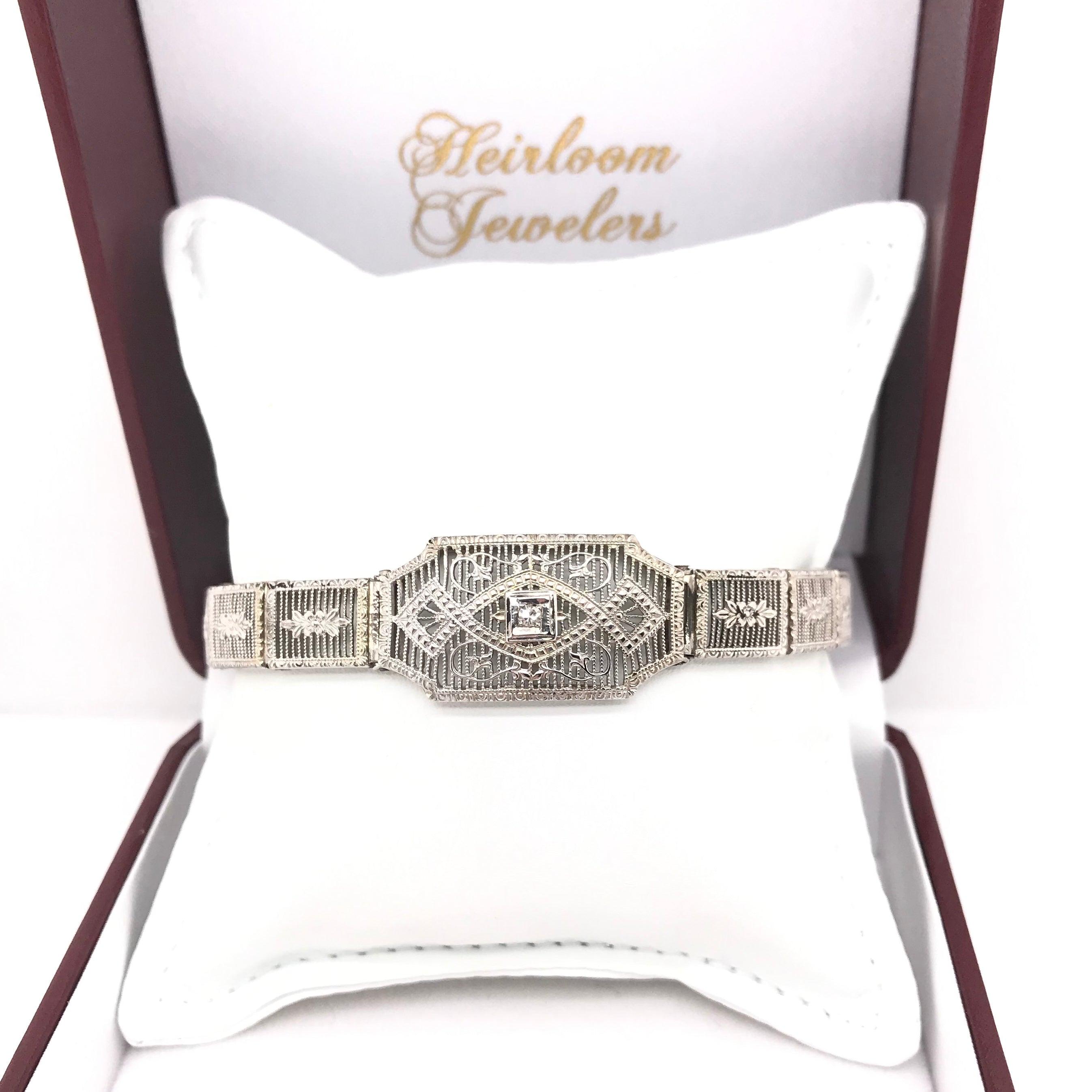 Women's Antique 10k White Gold Filigree Bracelet For Sale