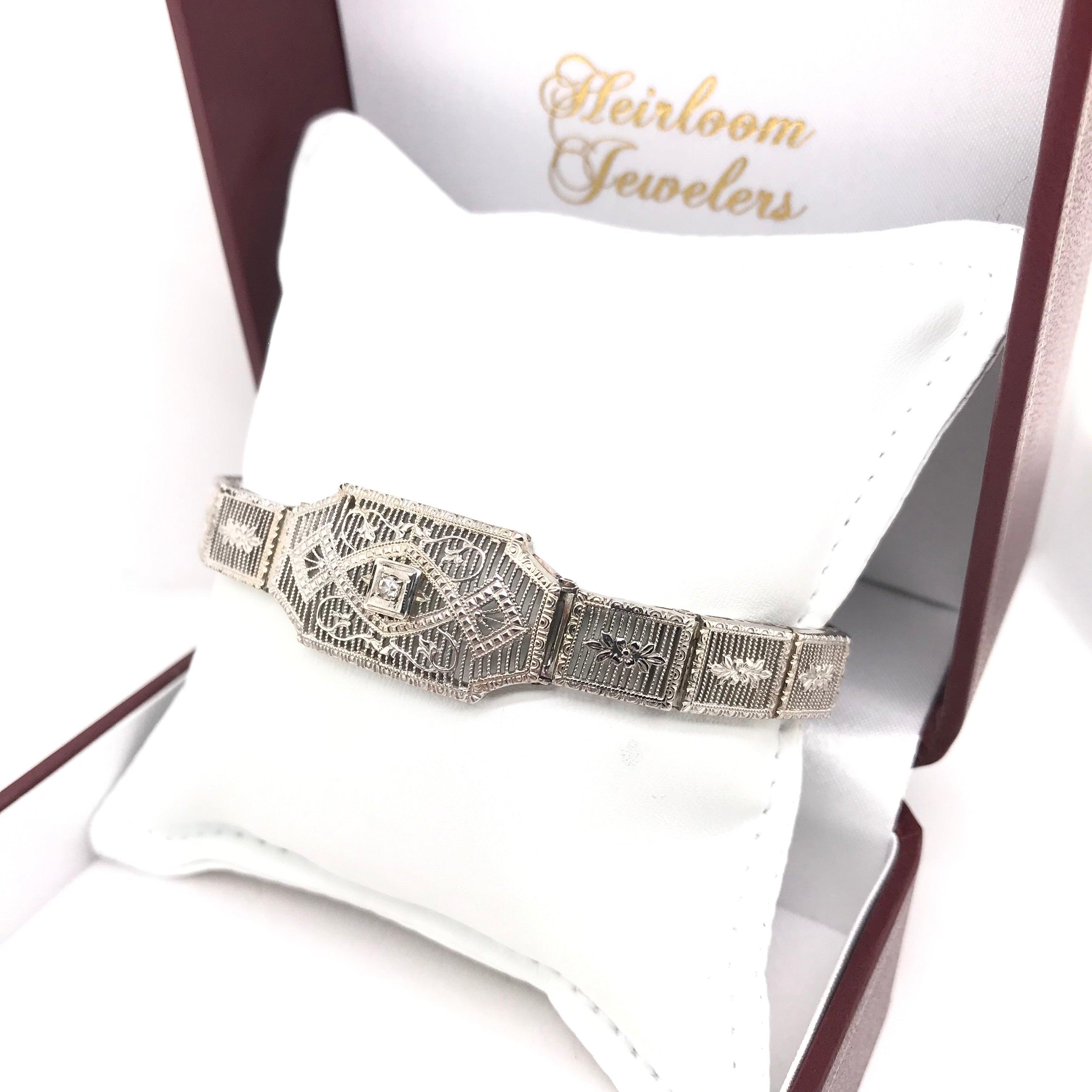 Antique 10k White Gold Filigree Bracelet For Sale 1