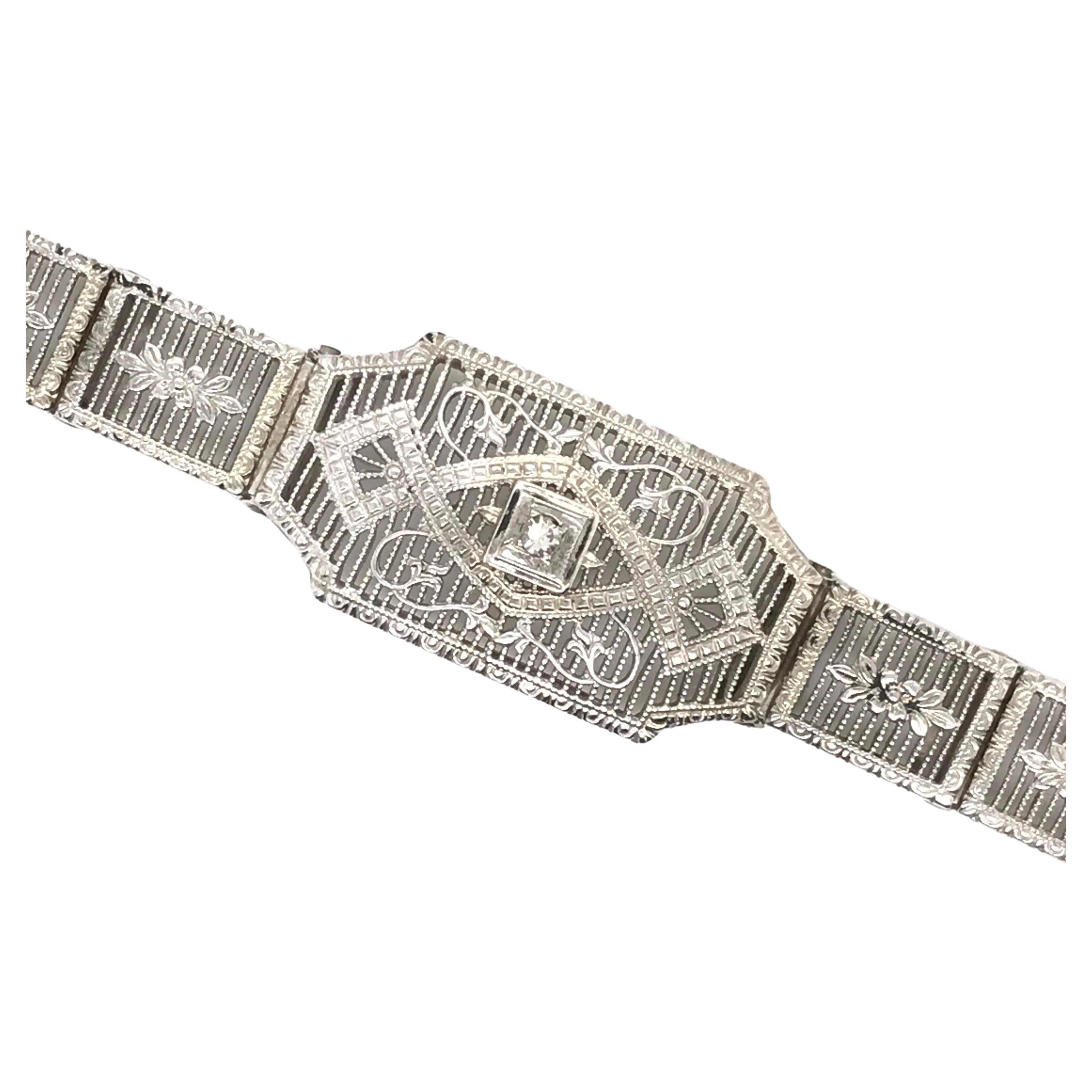 Antique 10k White Gold Filigree Bracelet