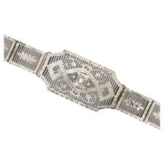 Antique 10k White Gold Filigree Bracelet