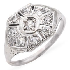 Antique 10k White Gold Old European Cut Diamond Ring