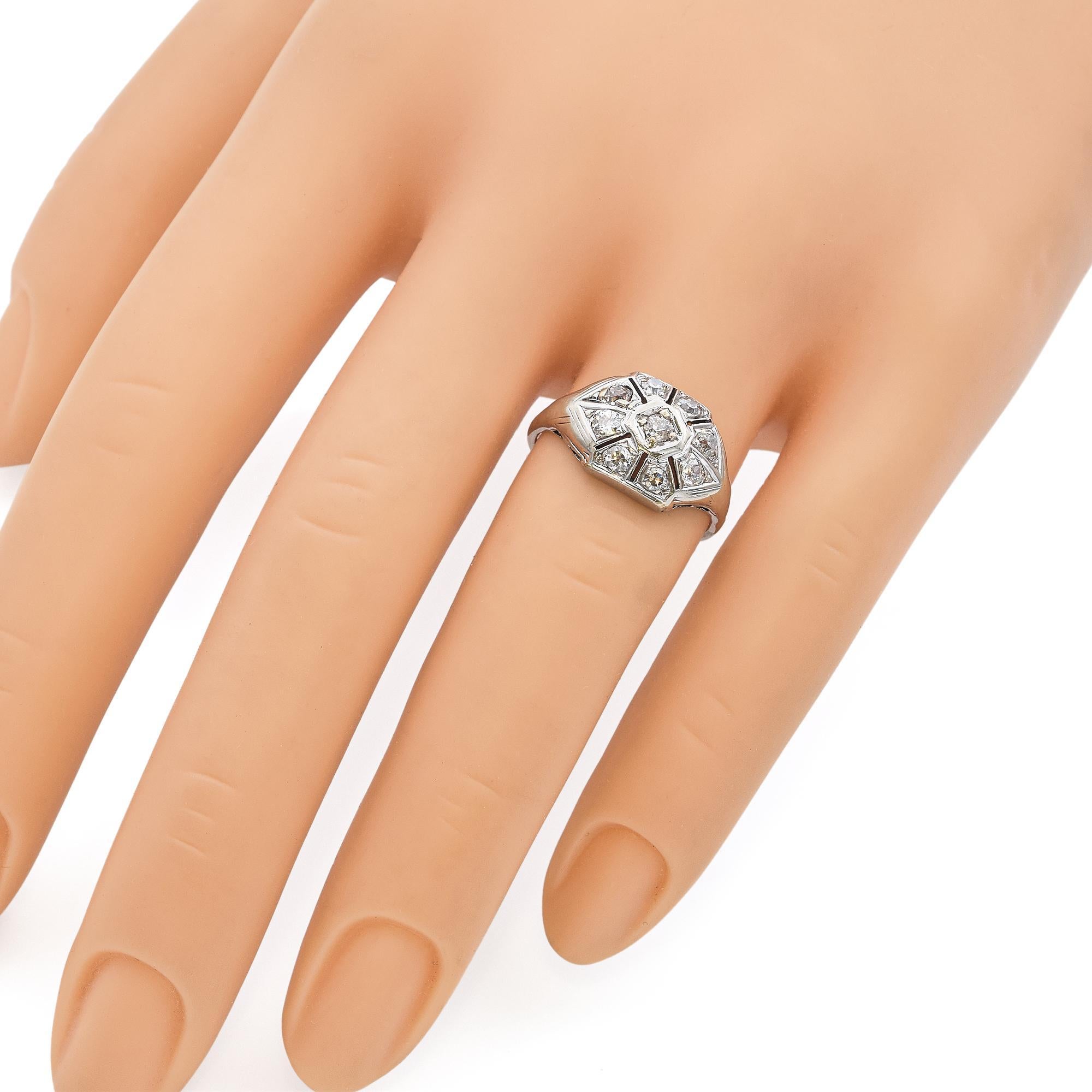 Antique 10k White Gold Old European Cut Diamond Ring In Good Condition For Sale In New York, NY