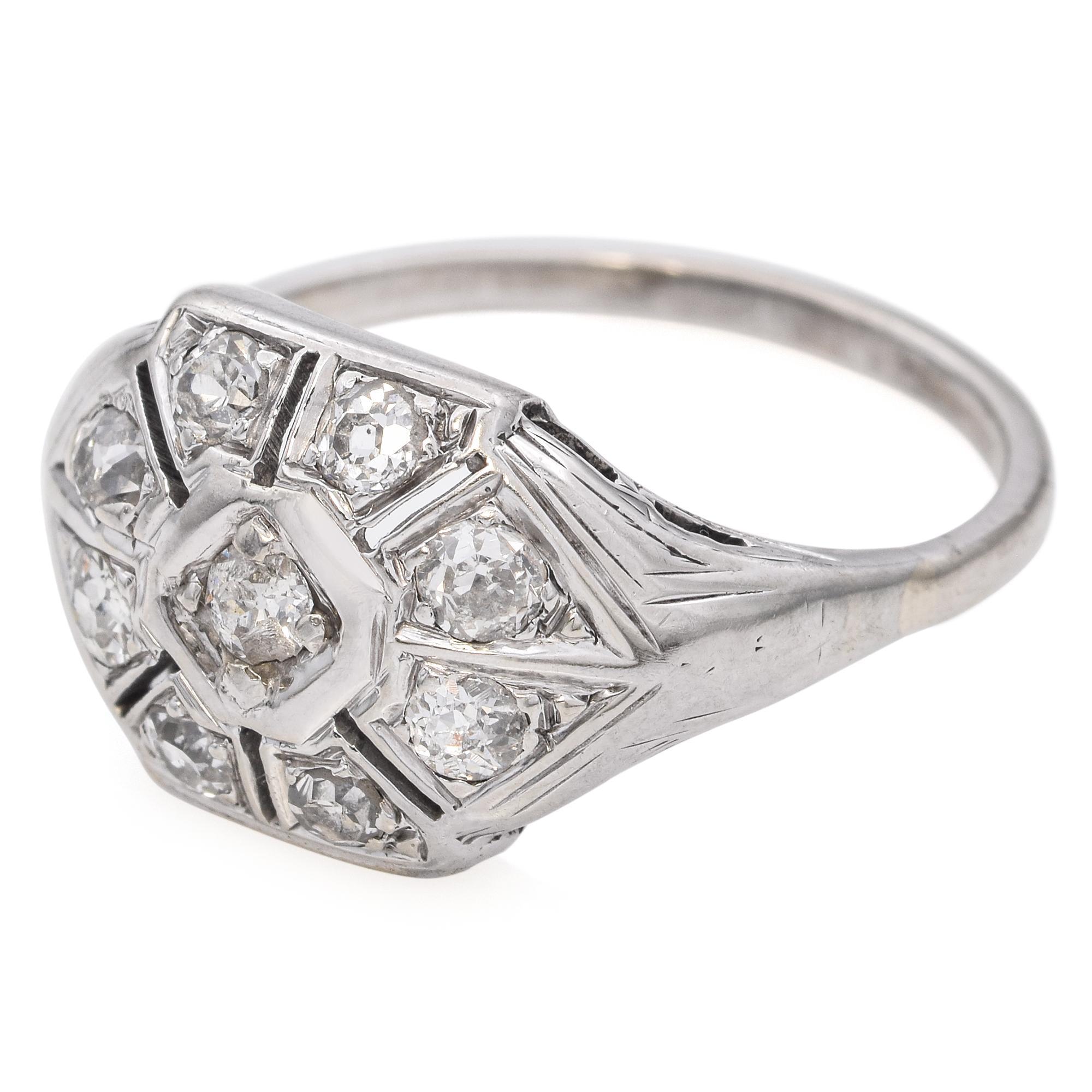 Women's Antique 10k White Gold Old European Cut Diamond Ring For Sale
