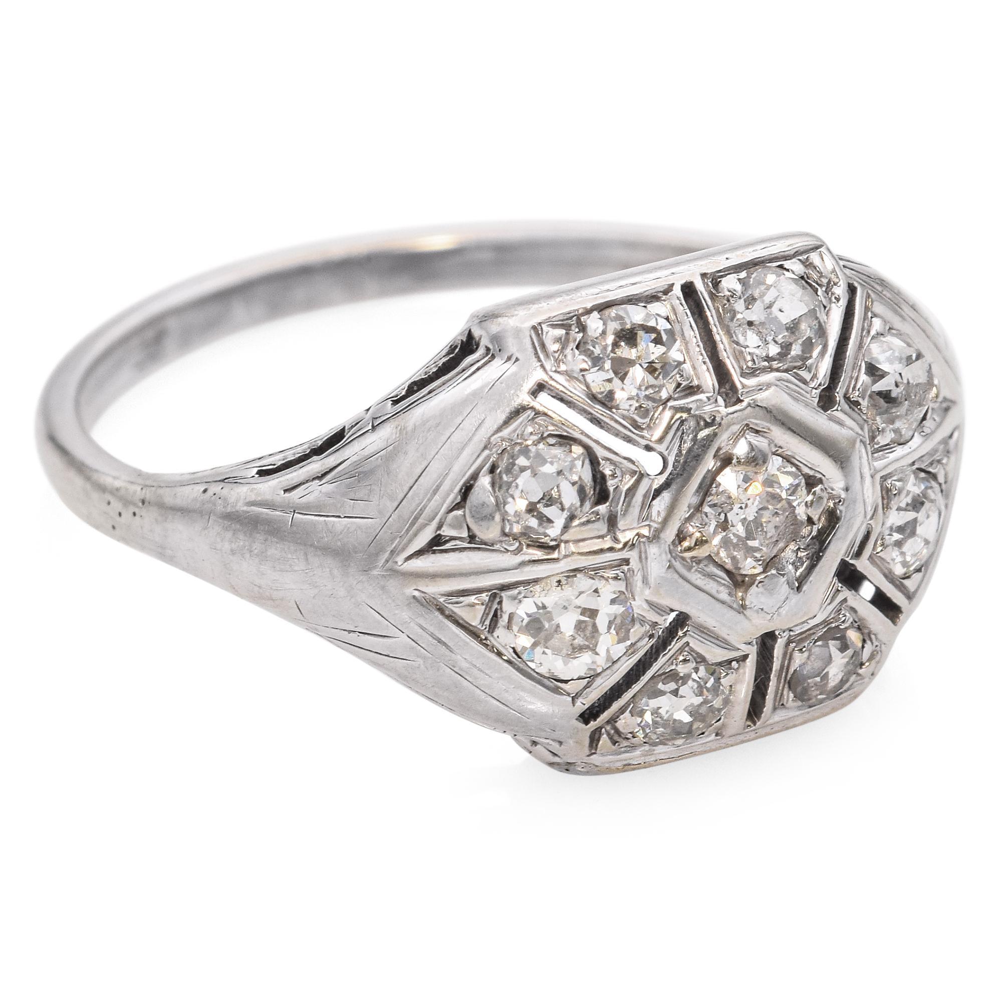 Antique 10k White Gold Old European Cut Diamond Ring For Sale 2