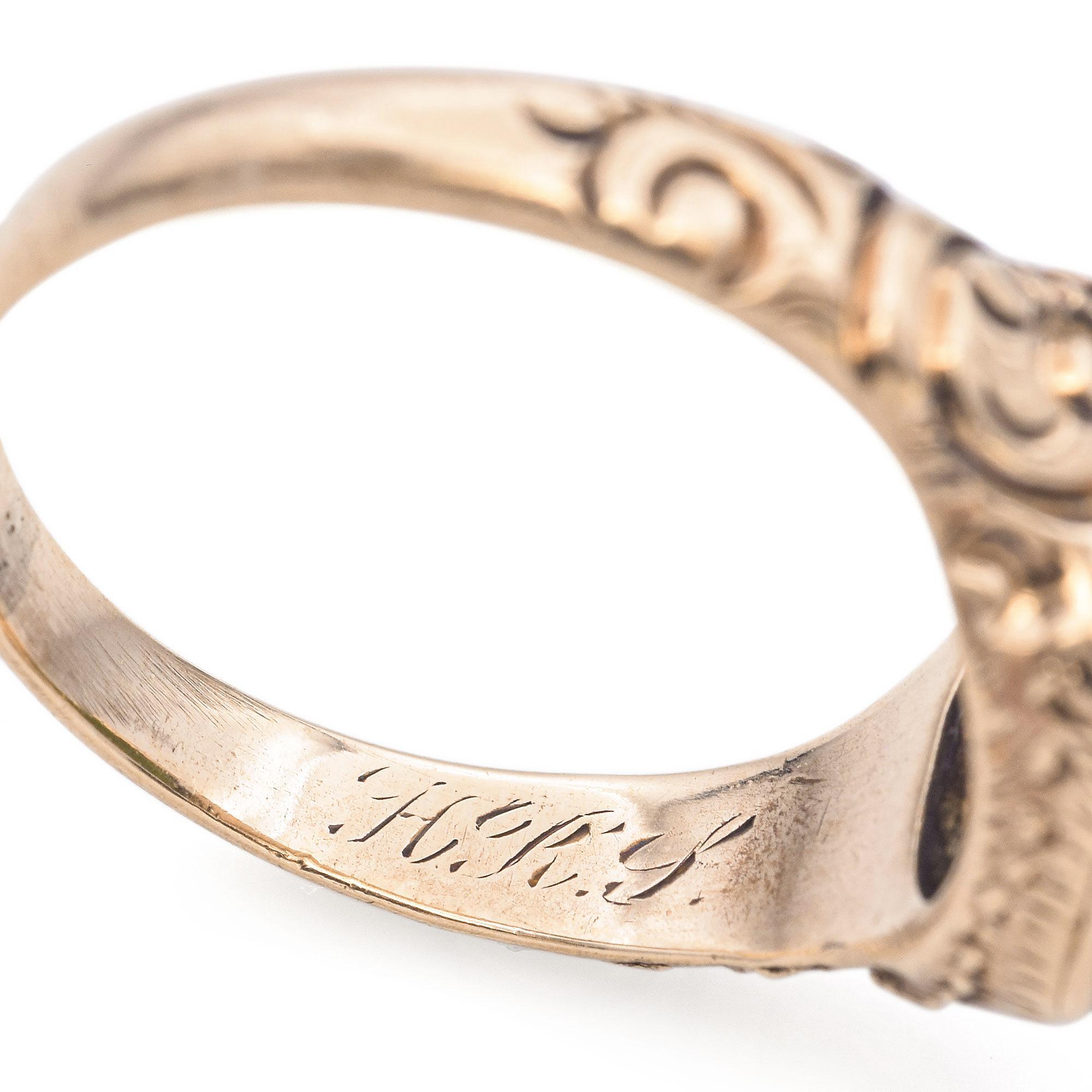 Antique 10K Yellow Gold 2 Ct Jade Carved Intaglio Ring For Sale 1