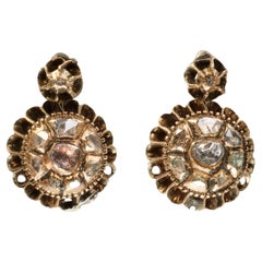 Antique 10k Yellow Gold and Silver Polki Cut Diamond Earrings