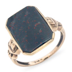 Antique 10k Yellow Gold Bloodstone Tablet Ring