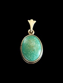 Antique 10K Yellow Gold & Cabochon Amazonite Pendant - U.S. - Early 20th Century