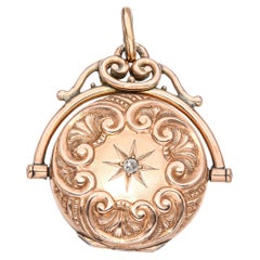 Antique 10k Rose Gold Diamond Locket Engraved Pendant