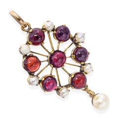 Antique 10k Yellow Gold Garnet and Pearl Pendant