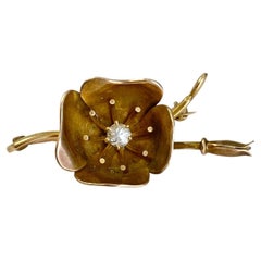 Vintage 10k Yellow Gold GH VS Diamond Flower Brooch / Pin 5.61GR