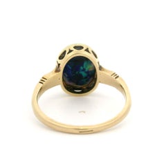 Antique 10k Yellow Gold GIA 3.40ct Australian Black Opal Bezel Solitaire Ring