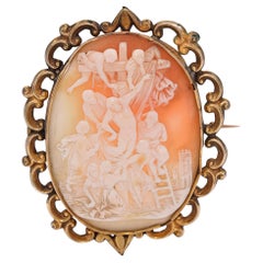 Antique 10k Yellow Gold Hoisting of Jesus Cameo Brooch