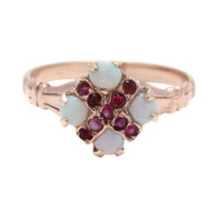 Antique 10k Yellow Gold, Opal & Red Stone Ring