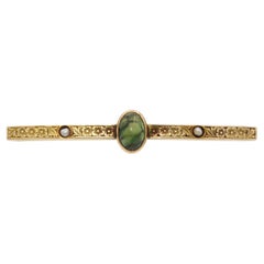 Antique 10k Yellow Gold Oroville Jack Turquoise & Seed Pearl Bar Brooch