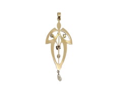 Antike 10K Gelbgold Perle und Diamant-Anhänger #23978