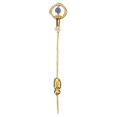 Antique 10k Yellow Gold Sapphire and Diamond Stick Pin