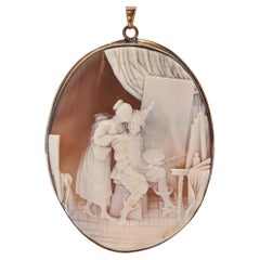 Antique 10k Yellow Gold "The Artist" Cameo Brooch Pendant