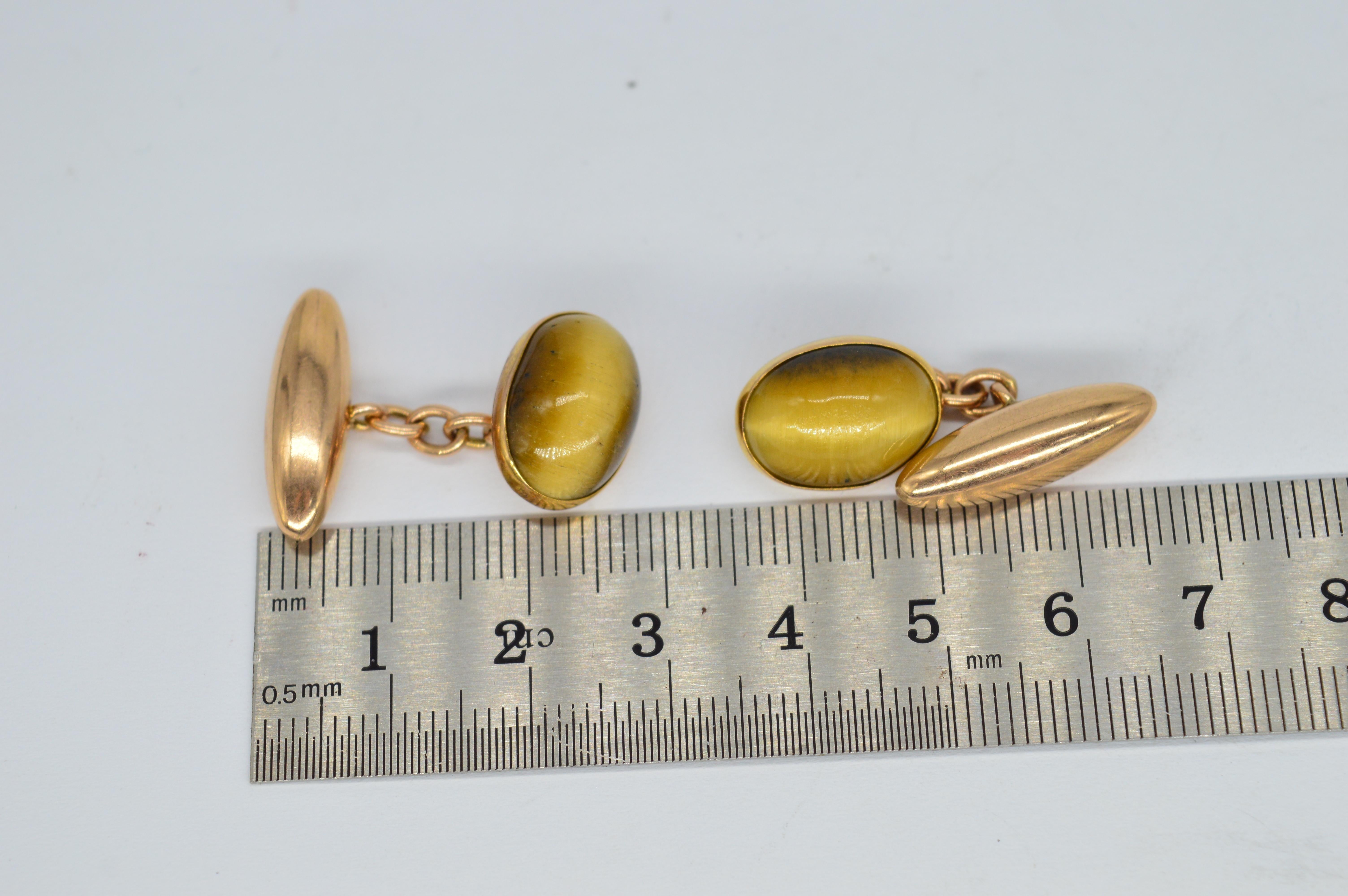 Antique 10K Yellow Gold Tigers Eye Art Deco Statement Present Classic Cufflinks For Sale 4