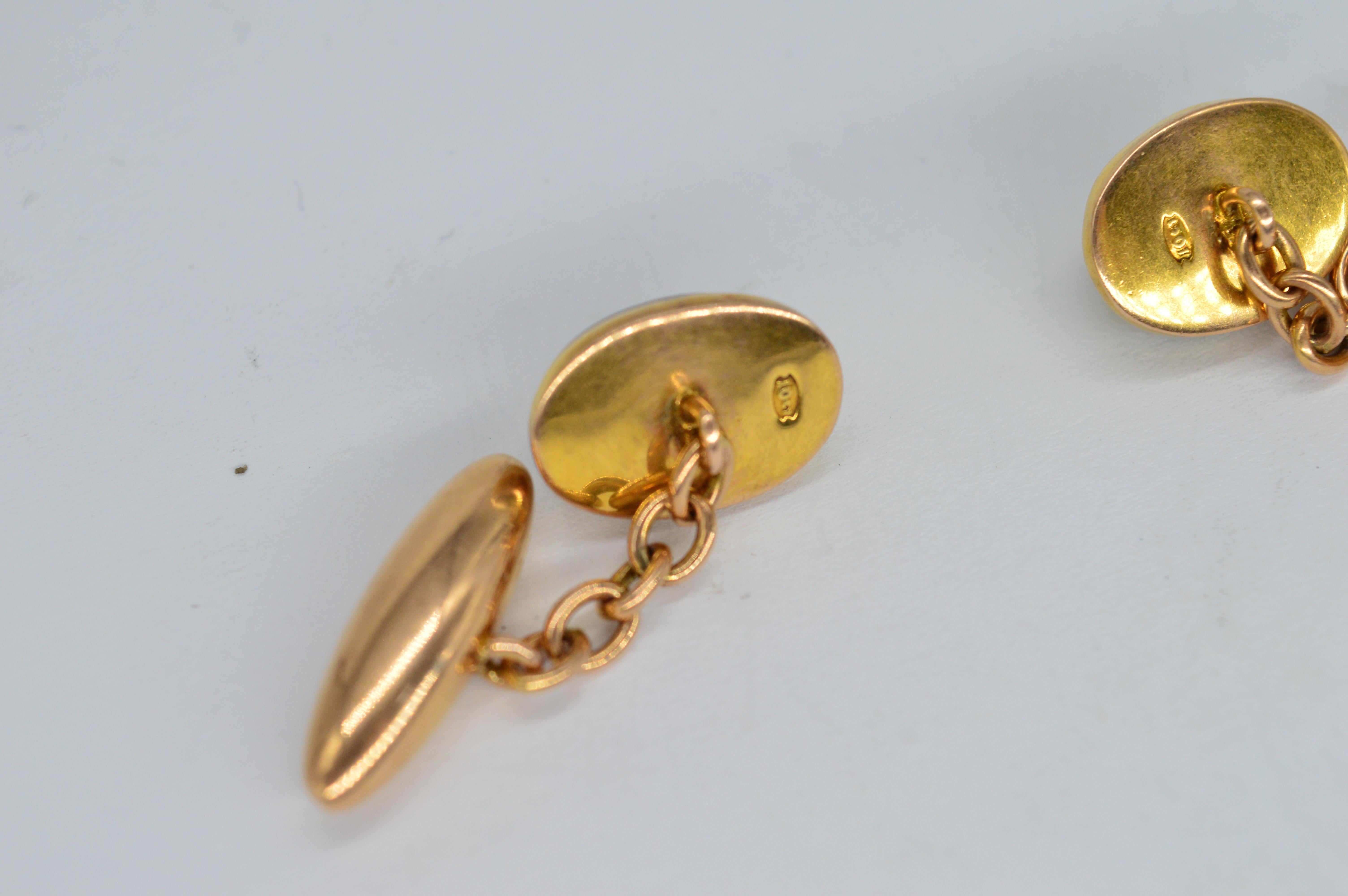 Antique 10K Yellow Gold Tigers Eye Art Deco Statement Present Classic Cufflinks Unisexe en vente