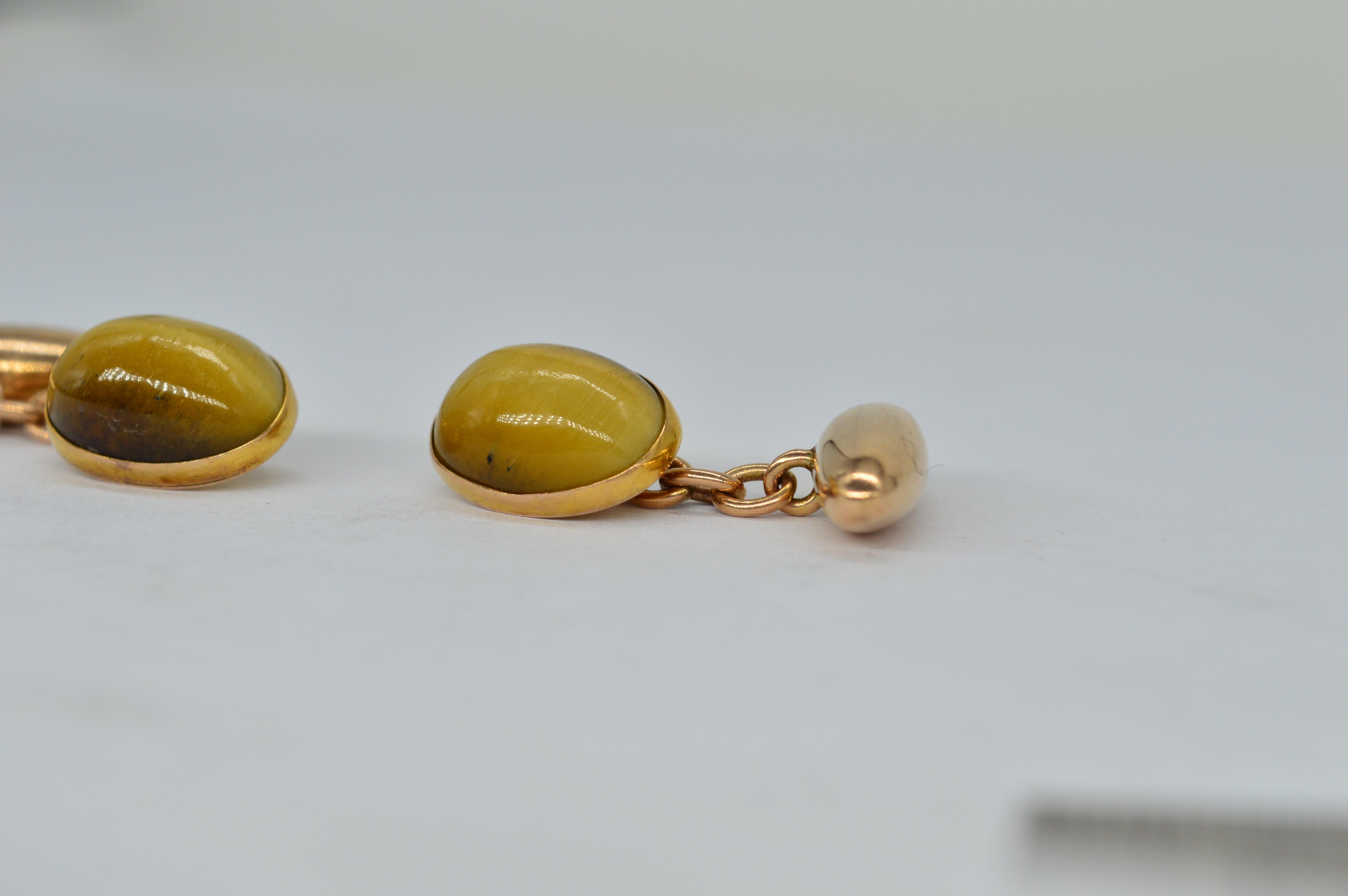 Antique 10K Yellow Gold Tigers Eye Art Deco Statement Present Classic Cufflinks For Sale 2