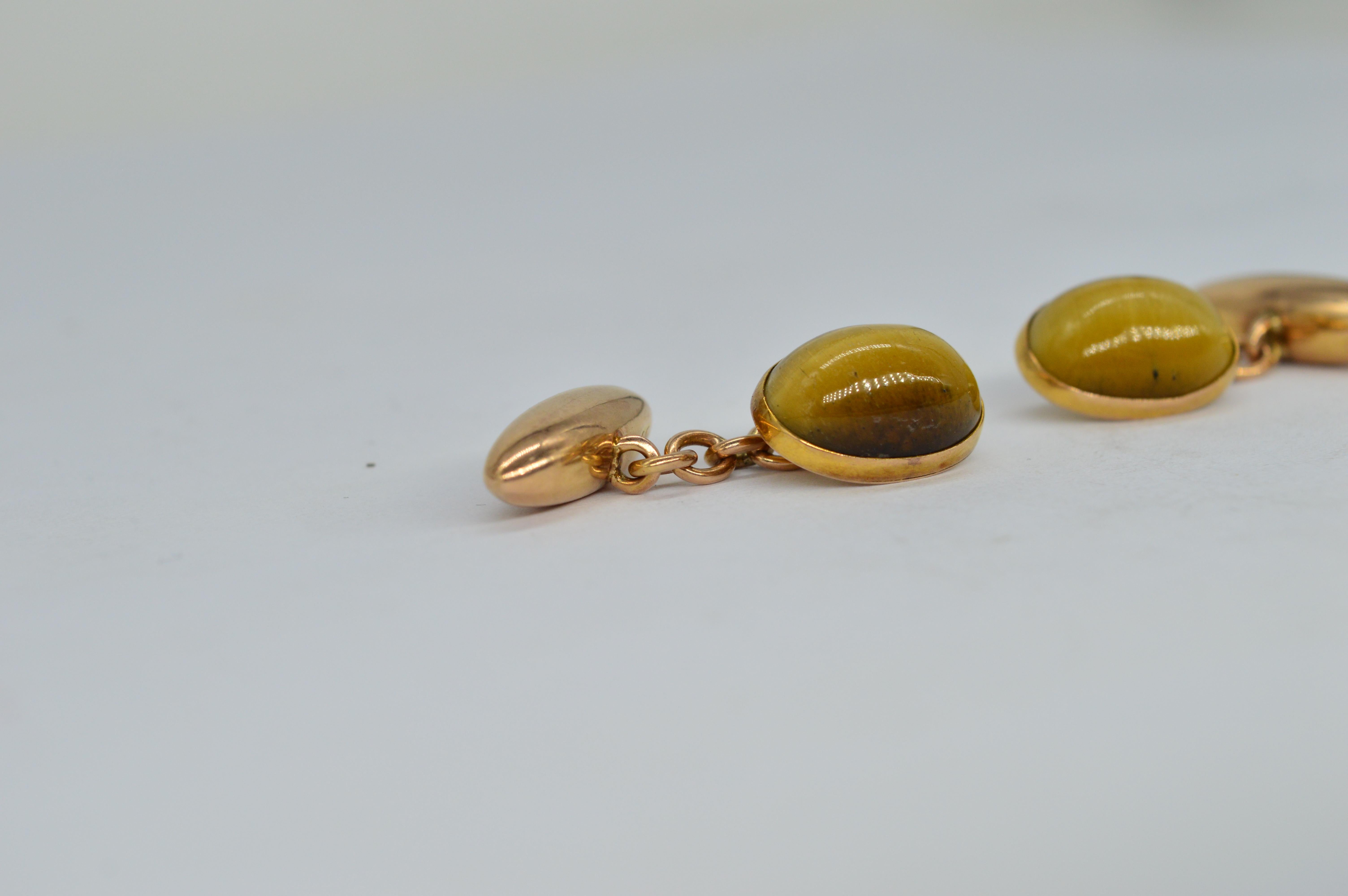 Antique 10K Yellow Gold Tigers Eye Art Deco Statement Present Classic Cufflinks For Sale 3