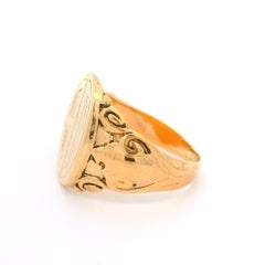 Antique 10kyellow Gold Polished Repousse Work Side Oval Signet Engraved Ring