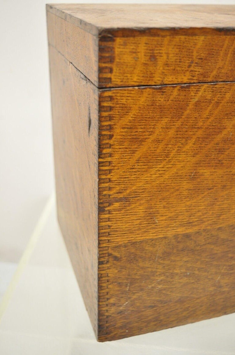 Antique 11" Oak Wood Arts and Crafts Storage Hinged Sewing Box For Sale