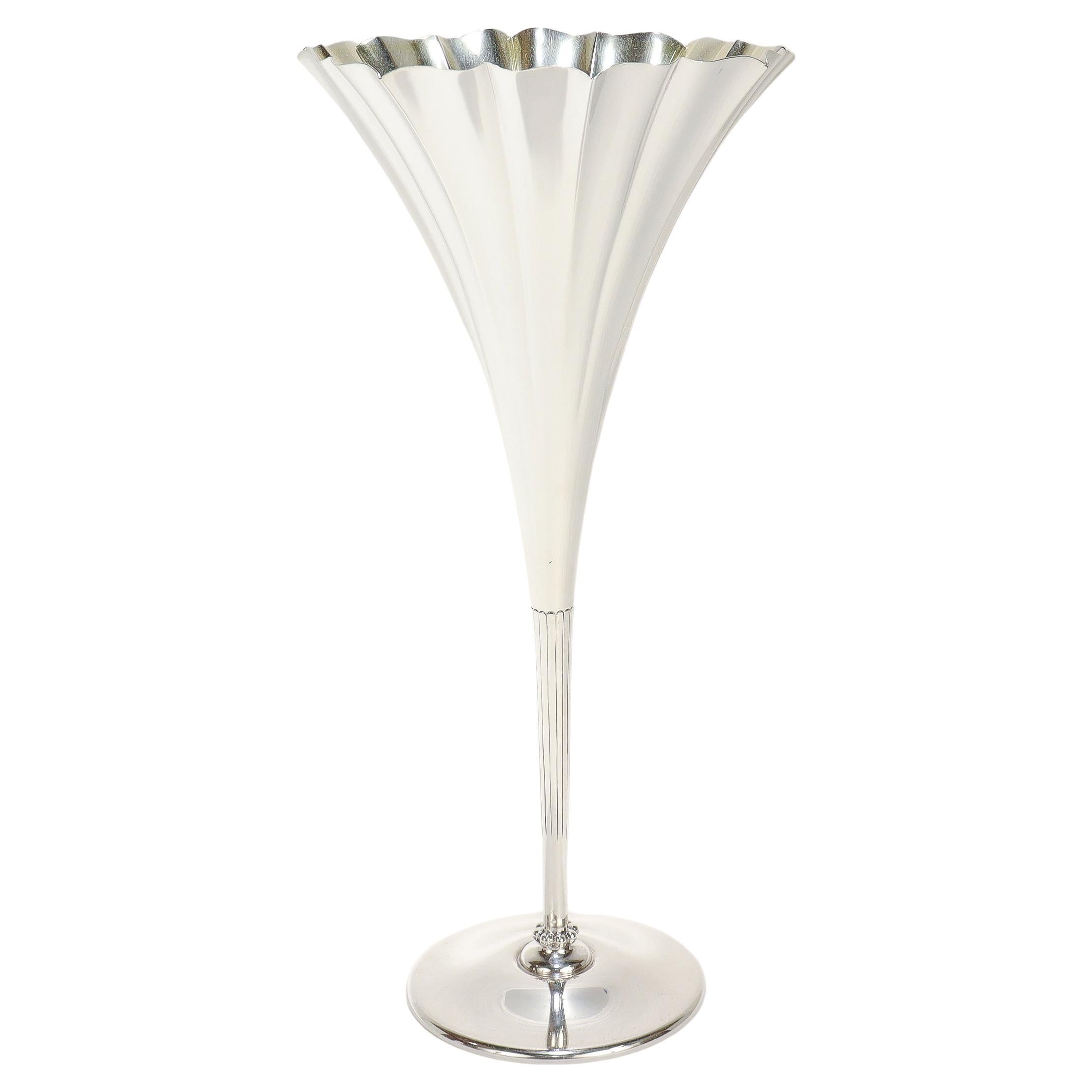 Antique 11" Tiffany & Co. Gilt Sterling Silver Floriform Trumpet Flower Vase