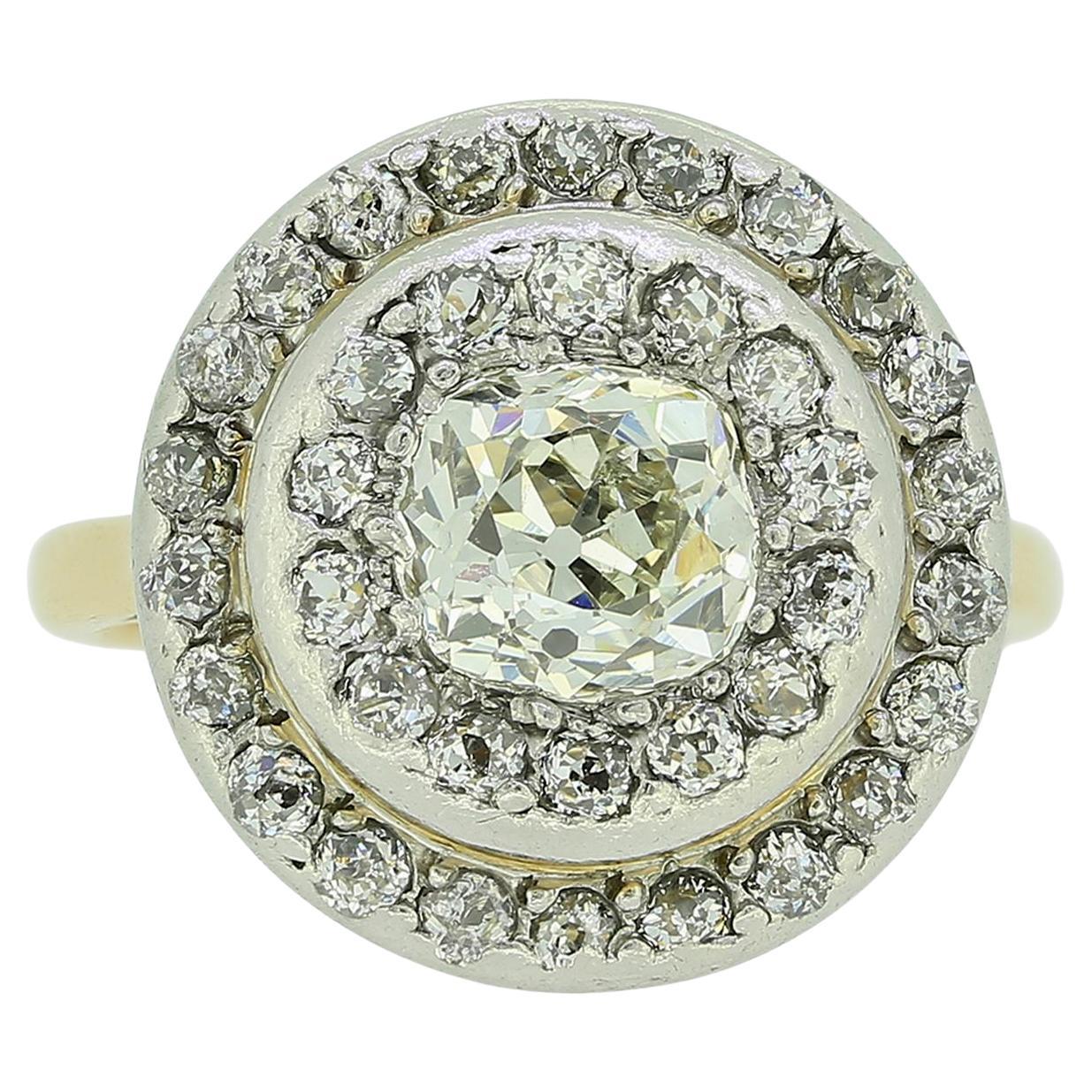 Antique 1.10 Carat Cushion Cut Diamond Cluster Ring