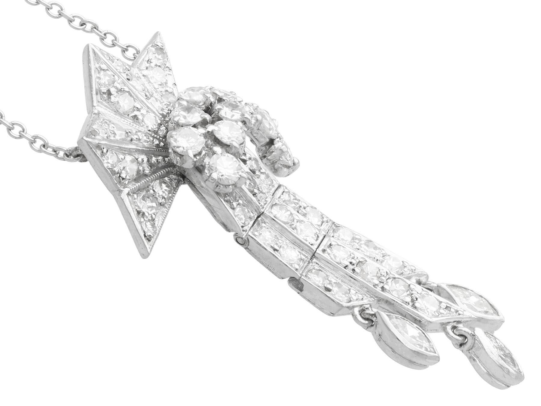 Round Cut Antique Art Deco 1.10 Carat Diamond and Palladium Tassel Pendant, Circa 1935