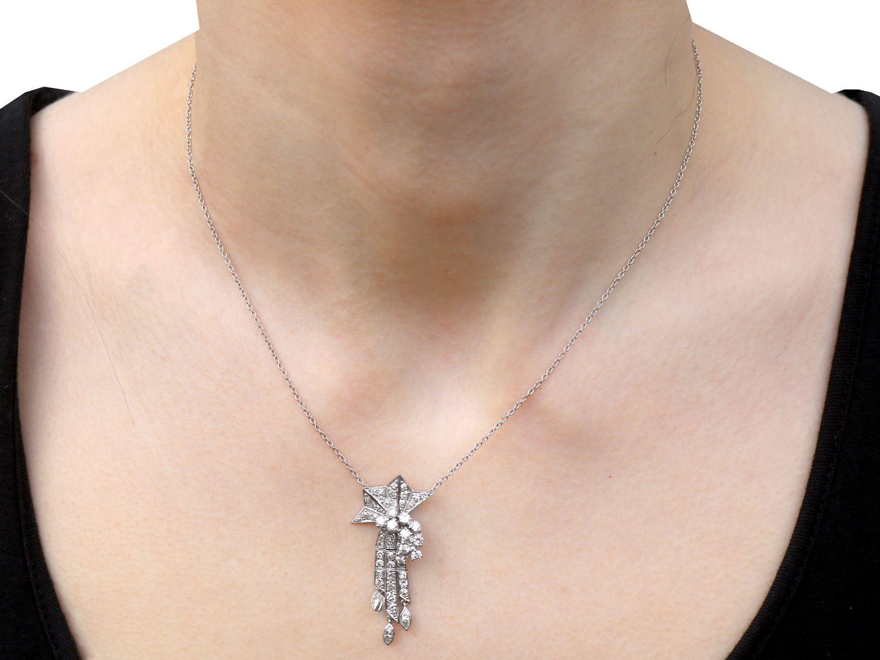 Antique Art Deco 1.10 Carat Diamond and Palladium Tassel Pendant, Circa 1935 1