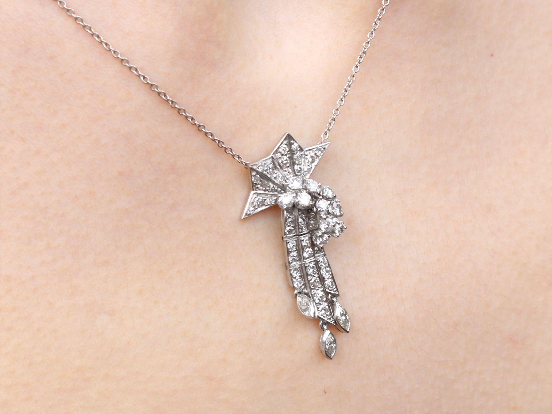 Antique Art Deco 1.10 Carat Diamond and Palladium Tassel Pendant, Circa 1935 2