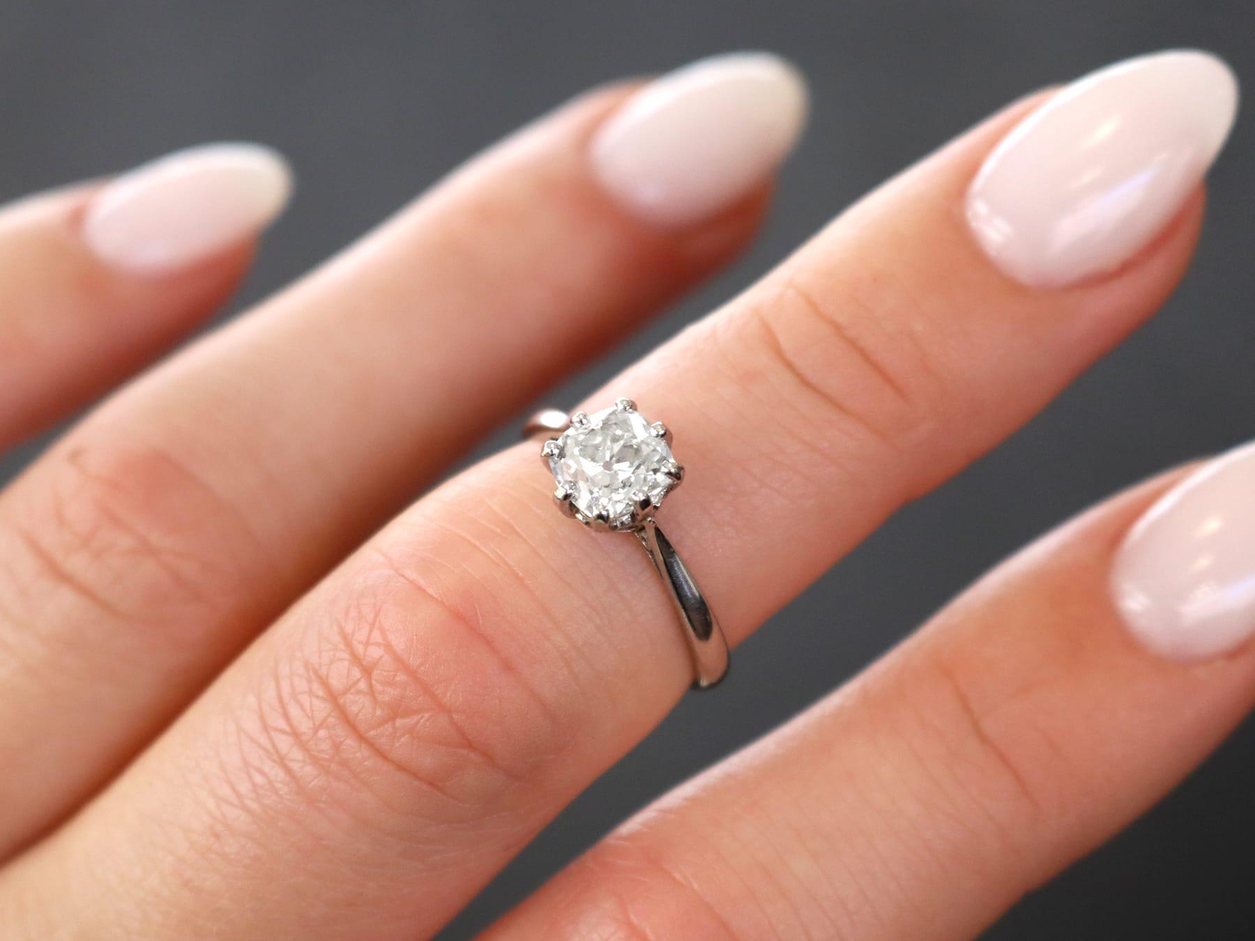 Old Mine Cut Antique 1.10 Carat Diamond Solitaire Engagement Ring in Platinum For Sale